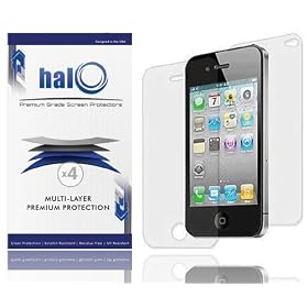 Halo Screen Protector Film Clear Invisible For Iphone 4g 4s 4 3 Pack + 3 Bonus Back Films