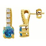 1.75 cttw 14K Yellow Gold Plated 925 Sterling Silver Lab Created Blue Opal Earrings - Gold Plated...