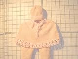 Pcp7, Knitted on Hand Knitting Machine Finished By Hand Crochet Baby Pink Chenille Baby Pink Cotton Trim Infant Girls Poncho Pant Hat Set