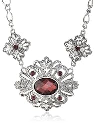 1928 Jewelry "1928 Red Jeweltones" Silver-Tone Siam Red and Crystal Accent Pendant Necklace, 16"