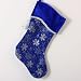 18.5" Velvet Cuffed Blue Organza Christmas Stocking with Silver Snowflakes