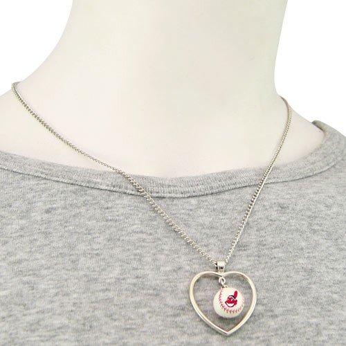 Cleveland Indians 3D Baseball Heart Pendant Necklace
