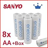 8 x Sanyo Eneloop Mignon Akkus Batterien AA in speziellen, robusten Akkuboxen von Lights and Energy NEUESTE VERSION HR-3UTGA 50% mehr LEBENSDAUER bis 1500 LADEZYKLEN