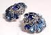 Ladies vintage clip on Rhinestone earrings in two blue floral design 12062