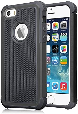 iPhone 5S Case, iPhone SE Case, SAMSOUS [Tough Armor] [Coal Black] iPhone 5 5S SE 5SE Case Shock Absorbing Hybrid Defender Rugged Cover Skin Shell Hard Plastic Outer &amp; Rubber Silicone Inner
