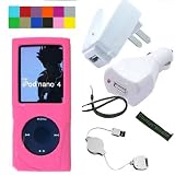 (6 in 1 Preimum Many color available) New Ipod Nano 4 Silicone Skin Case Cover for the New Apple iPod Nano Nano-Chromatic 4th Generation 8gb 16gb (Ipod Nano mp3 player not included) + 3 in1 USB Charger Set (Car Charger, Travel charger and Retractable Data Cable) + Wisdom*Courage Neckstrap