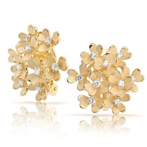 Bling Jewelry Matte Gold Plated CZ Three Leaf Clover Flower Cluster Clip On Earrings