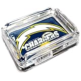 Picture San Diego Chargers Glass Ashtray - Dimensions 3 Inch x 4 Inch - Simulated Black Velvet Botton