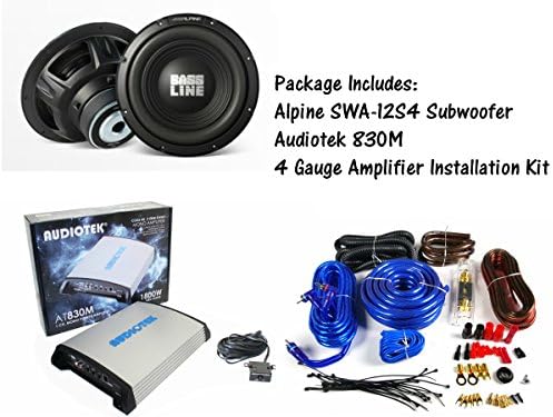 PACKAGE- (2) Alpine SWA-12S4 12" 4-ohm Subwoofer + Monoblock 1CH 1800W Amplifier + 4 Gauge Amplifier Installation Kit