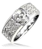 Mens or Ladies Wide Skull Mens or Ladies Wide Skull Ring, Wedding Band with S Pattern, 9mm in 10k Gold