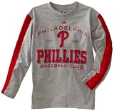 MLB Boys' Philadelphia Phillies Roll Out Long Sleeve Crew Neck Overdyed Tee (Steel Heather/Athletic Red, Large)