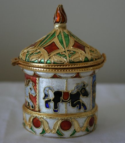 Chinese Beijing Cloisonne Musical Horse Carrousel Jewelry Box