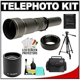 Rokinon 650-1300mm f/8-16 Telephoto Lens & 2x Teleconverter (= 650-2600mm) with Case + Tripod + Kit for Olympus Pen E-P2, E-P3, E-PL2, E-PL3, E-PM1 & Panasonic Micro 4/3 Digital SLR Cameras