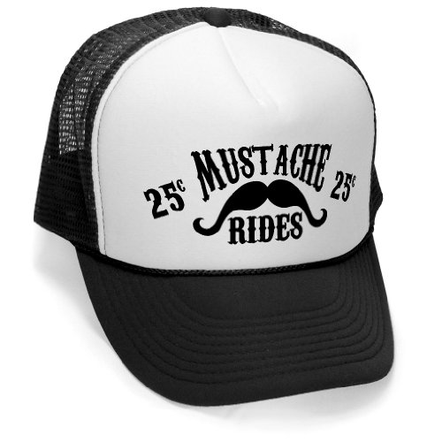 Megashirtz - Mustache Rides - Vintage Style Trucker Hat Retro Mesh Cap