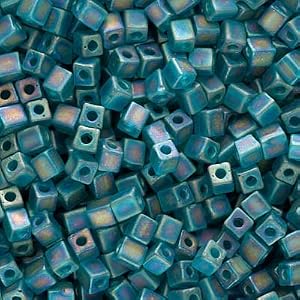 Miyuki-4mm-Glass-Cube-Beads-Transparent-Frosted-Teal-AB-2405FR-10-Grams