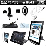 Vivitar iPad 2 Accessories Bundle Kit For Apple iPad 2 2nd Generation 16GB 32GB 64GB 3G Wifi Includes Folding Case with Stand + Home Charger + Car Charger + Power Dock + Screen Protector + Sync Cable + Lens Pen Cleaning System + MicroFiber Cloth