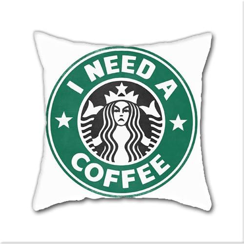 I need a coffee! DIY Decorative Pillow Cases,Natural Cotton Square Throw Pillow Case Cushion Cover,18 x 18 Inch(45cm x 45cm)