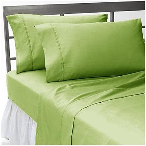 Whasmos Decor Organic Cotton 600-Thread-Count (1 PCs-Fitted Sheet+29 Inch Drop &amp; 2 PCs-Pillow Case) Sage Solid Queen Size !! (Top/Flat Sheet Not Included This Set)