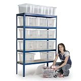 Storage Bay with 15 Plastic boxes with snap fit lids.  Overall size 2060h x 1200w x 450mmd.