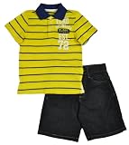 Ecko Unltd Boys Vibrant Yellow Stripe Polo 2Pc Denim Short Set