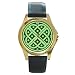 Round Gold Metal Watch of Green Medevil Celtic Knot (Irish Jewelry, Pendant, Ring, Necklace)