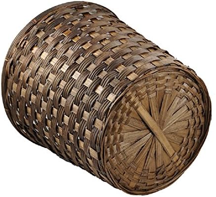 Branded Round Brown Stained Split Bamboo Waste-Storage-Planter-Plant Basket Bin Kitchen-Bath-Room-Home-Office Wood Color Brown 13in