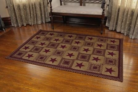 IHF Braided Rectangle Area/Accent Rug Applique Country Star Wine for Sale On Sale