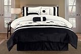 7 Pieces Black and White Embroidery Sterling Rose Comforter Set Bed-in-a-ba ....