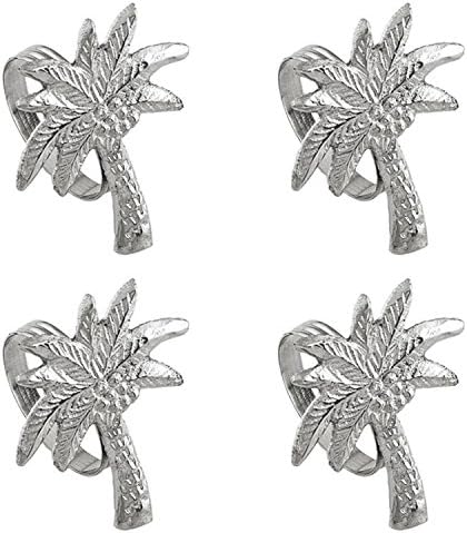 Shaped Palm Tree Napkin Rings Set of 4 Silver Tone Metal
