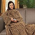 Leopard Print Soft Warm Cosy Snuggle TV Blanket Fleece Snug Sleeves Sleeved Rug