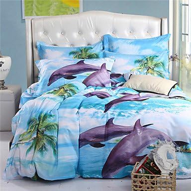 Mingjie Dolphin Blue Sea 6D Bedding Sets 4PCS Queen Size and Full Size Bed Linen China Duvert Cover Sets (Queen)