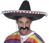 Mexican Sombrero Black Straw Hat with bobbles and trim