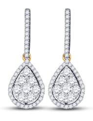 10K Yellow and White Two 2 Tone Gold Round Brilliant Cut Diamond - Pear Shape Halo Channel Set Dangle Earrings - (.81 cttw.)