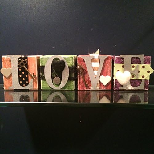 Rustic hand painted wood block with metal letters "LOVE". Valentine's Day gift. Gift for her.