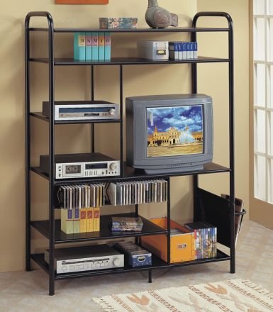 Black Metal ENTERTAINMENT CENTER With Shelves, CD/DVD Rack and Magazine Rack