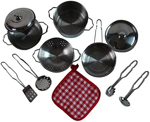 Uptown Toys Stainless Steel Pretend Play Pans and Utensils 11 Piece Set