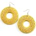 Bright Yellow Large Ornate Wood Drop Hoop Earrings
