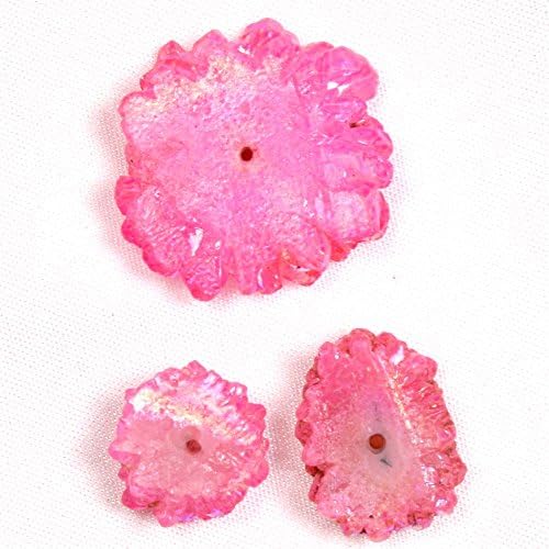 25.40 CT. 3 PCS LOT COATED PINK SOLAR QUARTZ COATED DRILLED SLICE TOP GEMSTONES