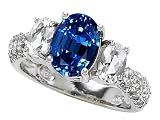 4.20 cttw 925 Sterling Silver 14K White Gold Plated Lab Created Oval Sapphire Ring Size 6 4.20 cttw 925 Sterling Silver 14K White Gold Plated Lab Created Oval Sapphire Ring Size 6