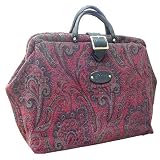ArtisanStreet's Wine & Teal Paisley Tapestry Carpet Bag With Detachable Shoulder Strap. Rich Fabric In Elegant Design. Use As An Overnight Bag Or Even As A Briefcase.