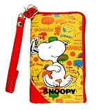 Peanuts Snoopy Yellow Smart Mobile Phone Zippered Fabric Carrying Wristlet Purse With Leather Wrist Strap