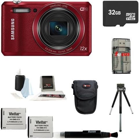 Samsung WB35F Smart Digital Camera (Red) + 32GB MicroSD HC Memory Card + Standard Medium Digital Camera Case + Accessory Kit