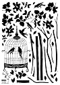 Reusable Decoration Wall Sticker Decal - Parisian Spring Bird in Tree Silhouette