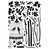 Reusable Easy Wall Applique Stickers - Parisian Spring Bird in Tree Silhouette