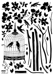 Reusable Decoration Wall Sticker Decal - Parisian Spring Bird in Tree Silhouette
