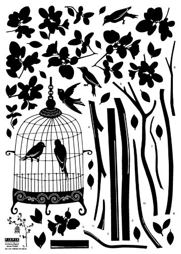 Reusable Easy Wall Applique Stickers - Parisian Spring Bird in Tree Silhouette
