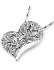 (X1000Diamond) 18K/750 White Gold Flower in Heart Diamond Pendant W/925 Sterling Silver Chain (0.84 cttw, G-H Color, VS2-SI1 Clarity)