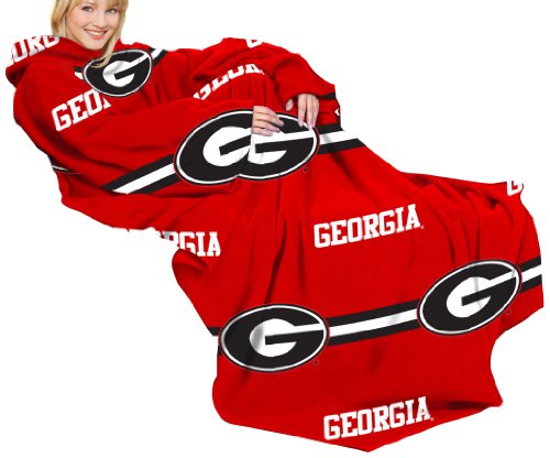 NCAA Georgia Bulldogs Adult Comfy Throw, Officially Licensed Blanket with Sleeves, 