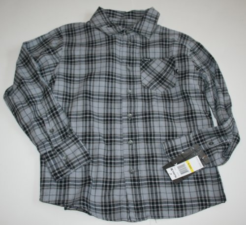 Hurley Boys Button Down Shirt - Size: Medium 12/14 Black-Plaid