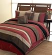 Brick Red Jacaranda Striped Micro Suede Luxury Bed in a Bag Comforter 6 piece Bedding Set-Queen Size